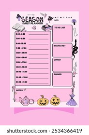 Pink halloween daily planner with a to do list and notes.