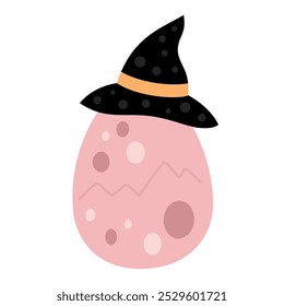 Pink Halloween dinosaur egg clipart. Spooky Halloween festive element. Vector illustration in flat style