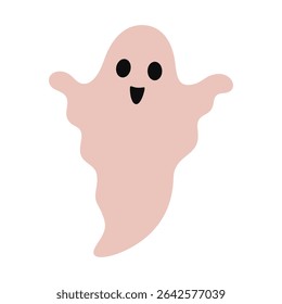 Pink Halloween ghost clipart isolated on white background. Cute spooky seasonal character, hand drawn vector illustration