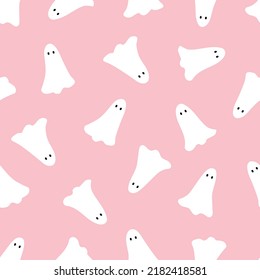 Pink Halloween ghost seamless pattern vector illustration