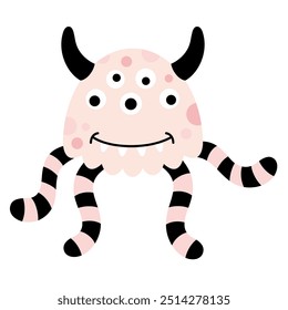 Pink Halloween monster clipart. Cute monster clipart. Kids Halloween doodle. Spooky season. Hand drawn vector illustration.