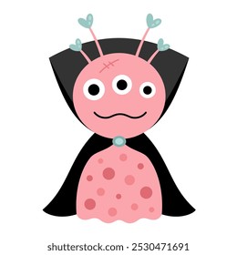Pink Halloween monster clipart. Cute monster doodle. Spooky season. Hand drawn vector illustration.