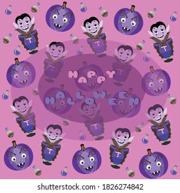 
Pink Halloween pattern card with Dracula and inscription