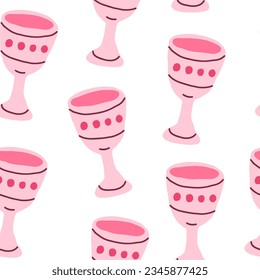 Pink Halloween pattern on white. Pink cups, goblets.