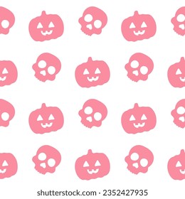 Pink Halloween pattern seamless silhouette pumpkin and skull