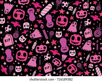 Pink halloween pattern, Vector Illustration