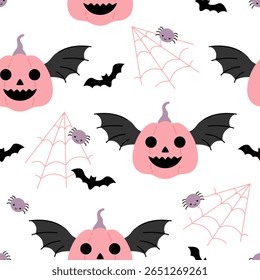 Padrão de abóbora sem costura rosa Halloween. Temporal assustador, assustador, horror, feliz Halloween vetor fundo.