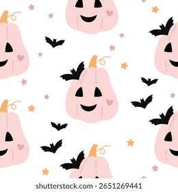 Padrão de abóbora sem costura rosa Halloween. Temporal assustador, assustador, horror, feliz Halloween vetor fundo.