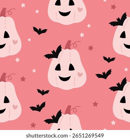 Padrão de abóbora sem costura rosa Halloween. Temporal assustador, assustador, horror, feliz Halloween vetor fundo.