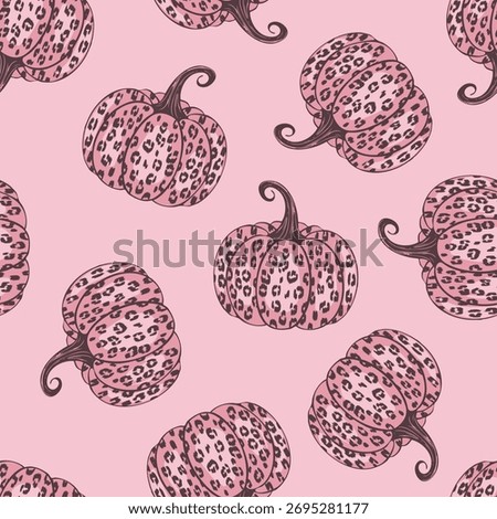 Pink Halloween Pumpkin. Vector seamless pattern. pink cheetah print, leopard print. Coquette bow