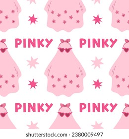 Pink Halloween seamless pattern vector illustration. Pink print in flat style. Halloween lettering quote