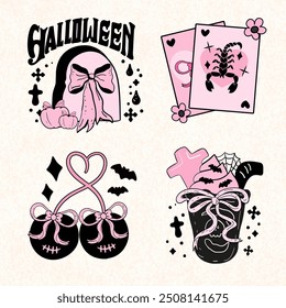 pink Halloween set, cute Halloween skull, spooky, boo Silhouette Vector Files, coquette Halloween, grave clipart, skeleton, shirt, creepy ghost, skull, ghost crossbones vector pirate, gothic card