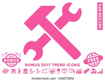Pink Hammer And Wrench pictogram with bonus 2017 year trend clip art. Vector illustration style is flat iconic symbols, white background.