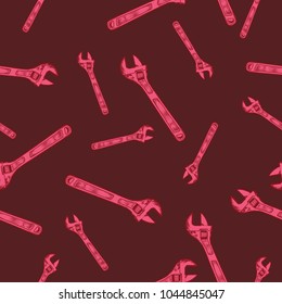 pink hand draw wrench pattern isolated on burgundy background , eps 10