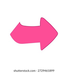 Mão rosa seta desenhada apontando para a direita, ícone estilo doodle para direção, navegação, progresso e design uiweb, isolado no branco para interface moderna e uso gráfico