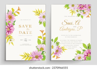 pink hand drawn floral invitation card illustration 