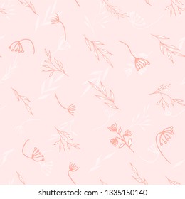 Pink hand drawn floral pattern for fabric, wallpaper, packing, textile, print, 