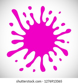 Pink Hand Drawn Paint Splash with small splashes and shadows. Vector illustration