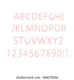 Pink hand painted alphabet. ABC creative letters. Vector illustration.