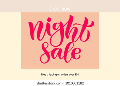 Pink Hand sketched vector text, promotional design "Night sale" on beige nude background for advert, decorations, movie, festival, Shop, catalog. Celebration vector illustration EPS 10
