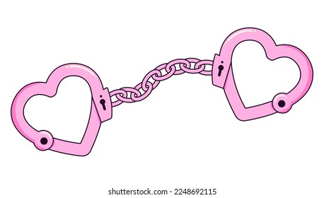 Pink handcuffs in the shape of a heart. Trendy style of the 2000s.