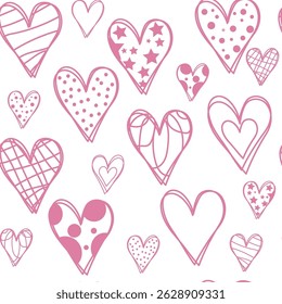 Pink Hand-Drawn Heart Seamless Pattern