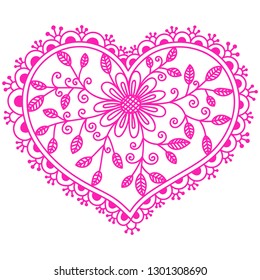 pink handdrawn lace heart. fancy doodle element. valentines day greeting.  