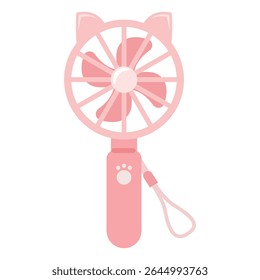 Ventilador portátil rosa com orelhas de gato e cinta - ilustração de dispositivo de resfriamento de verão bonito