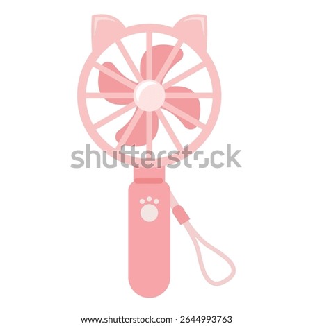 Pink handheld fan with cat ears and strap – cute summer cooling device illustration