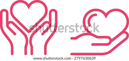 Pink hands holding heart shape icon with ribbon and gift box
