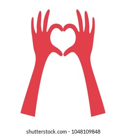 pink hands stand up doing the heart