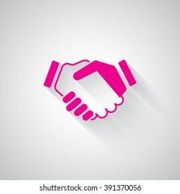 Pink Handshake Agreement web icon on light grey background