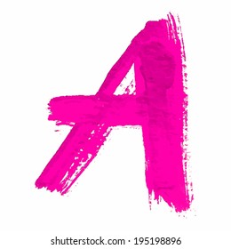 A - Pink handwritten letters on white background. Acrylic colors. Vector Illustration. 