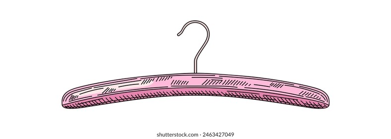 A pink hanger with a hook hanging. Front view. Isolated on white background. Vector illustration