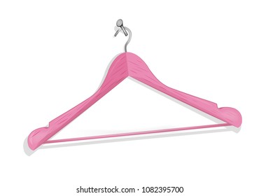 Pink hanger. Pink hanger on a white background. Hanger on the hobnail. A hobnail in the wall. Fashion. Sale. Vector pink hanger hangs on the hobnail.