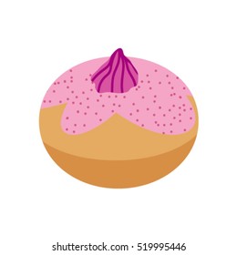 Pink Hanukkah doughnut, Traditional Jewish holiday food.A Vector illustration of Sufganiyah. 