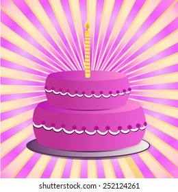 pink happy birthday cake with candle illustration