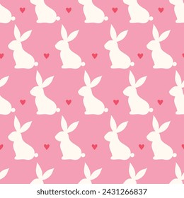 Pink Happy bunnies. Vector seamless pattern. Can be used for wallpaper, pattern fills, web page background,textile, postcards.