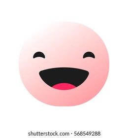 pink happy cheerful emoticon , emoji with loud laugh , smiley - vector illustration

