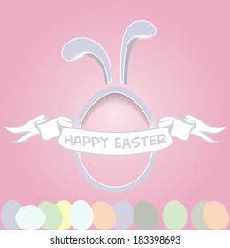 Pink Happy Easter Card With Bunny Egg. Editable Vector Background.