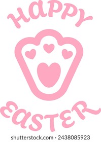 Pink Happy Easter design with a text and a bunny foot.