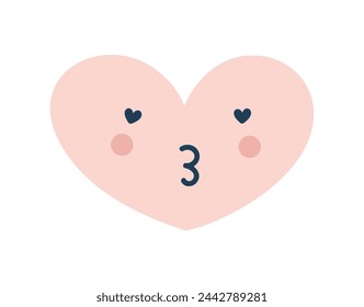 Pink happy kiss loved heart Love Emoji Icon. Object Symbol flat Vector Art. Cartoon element for web design, poster, greeting card, valentines Day, wedding
