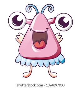Pink happy monster icon. Cartoon of pink happy monster vector icon for web design isolated on white background