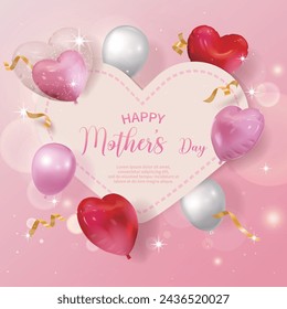 Pink Happy Mother's Day banner, background, with love balloons