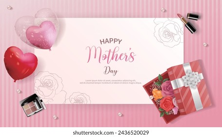 Pink Happy Mother's Day banner, background, with love balloons