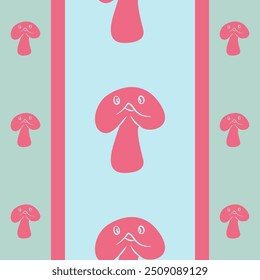 Pink Happy Mushroom on Blue Background textile illustration, pink embroidery, print striped
ornament floral, pattern, design for wrapping, silk, scarf, background, textile, carpet, rug, texture, hand-