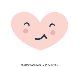 Pink happy shy heart Love Emoji Icon. Object Symbol flat Vector Art. Cartoon element for web design, poster, greeting card, valentines Day, wedding