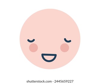 Pink happy shy round Love Emoji Icon. Object Symbol flat Vector Art. Cartoon element for web design, poster, greeting card, valentines Day, wedding