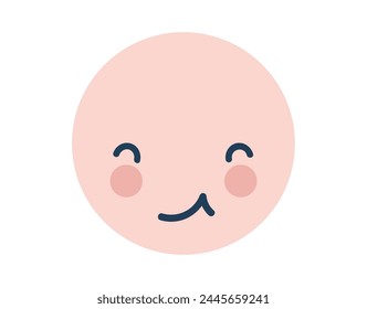 Pink happy shy round Love Emoji Icon. Object Symbol flat Vector Art. Cartoon element for web design, poster, greeting card, valentines Day, wedding