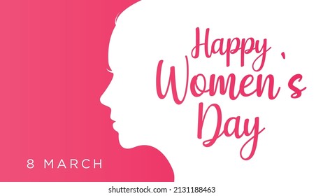 Pink Happy Women's Day Typographical Design Elements. International women's day icon. Minimalistic design for international women's day concept.Vector illustration with silhouette women.